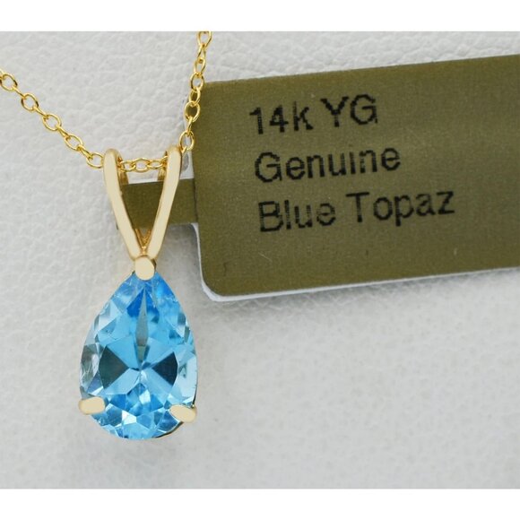 Genuine 2.88 Cts Blue Topaz Pendant 14k Gold